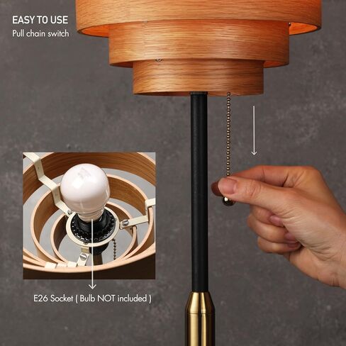 O'Bright Cascade Floor Lamp – Modern Wooden Layered Lampshade, E26 Socket, Pull Chain Switch, Metal Base, Standing Lamp for Living Room, Bedroom, Office, Antique Brass in Saudi Arabia