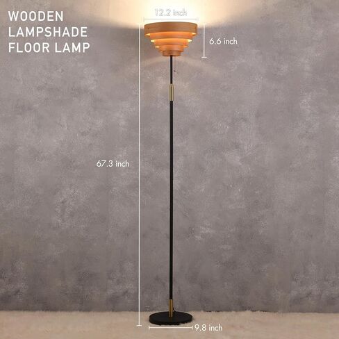 O'Bright Cascade Floor Lamp – Modern Wooden Layered Lampshade, E26 Socket, Pull Chain Switch, Metal Base, Standing Lamp for Living Room, Bedroom, Office, Antique Brass in Saudi Arabia