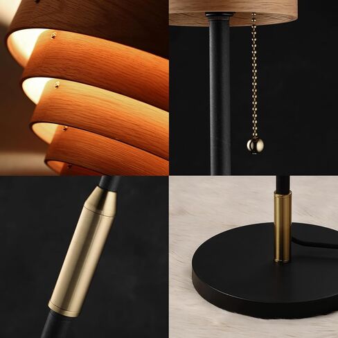 O'Bright Cascade Floor Lamp – Modern Wooden Layered Lampshade, E26 Socket, Pull Chain Switch, Metal Base, Standing Lamp for Living Room, Bedroom, Office, Antique Brass in Saudi Arabia