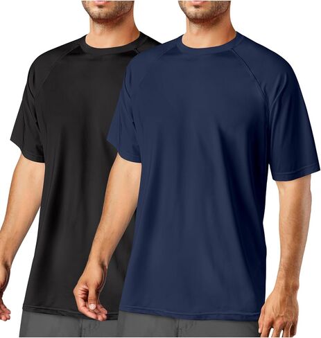 2Pack قمصان السباحة للرجال من النوع الثقيل ، غلاف قصير ، حارس ، upf 50+ من قميص الأشعة فوق البنفسجية لصيد الأسماك المشي لمسافات طويلة على الشاطئ الجاري ، قم بتلوين القمصان الرياضية ، Quick Dry Aqua Blue & Blackish Blue 2XL in Saudi Arabia