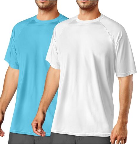 2Pack قمصان السباحة للرجال من النوع الثقيل ، غلاف قصير ، حارس ، upf 50+ من قميص الأشعة فوق البنفسجية لصيد الأسماك المشي لمسافات طويلة على الشاطئ الجاري ، قم بتلوين القمصان الرياضية ، Quick Dry Aqua Blue & Blackish Blue 2XL in Saudi Arabia