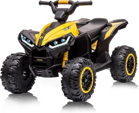 Kids Ride On ATV, 12V 4 Wheeler Battery Powered Ride On Toys with Remote Control(High Low Speeds), Kids Electric Car Truck 4-Wheels Electric Vehicle with Music, Horn, Led Lights for 3+ Kids, Yellow in Kuwait
