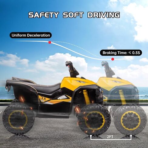 Kids Ride On ATV, 12V 4 Wheeler Battery Powered Ride On Toys with Remote Control(High Low Speeds), Kids Electric Car Truck 4-Wheels Electric Vehicle with Music, Horn, Led Lights for 3+ Kids, Yellow in Kuwait