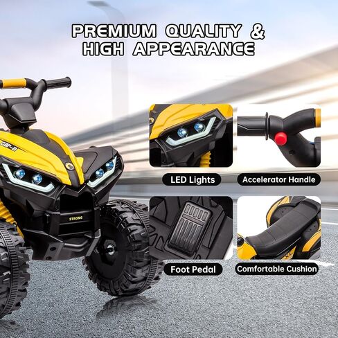 Kids Ride On ATV, 12V 4 Wheeler Battery Powered Ride On Toys with Remote Control(High Low Speeds), Kids Electric Car Truck 4-Wheels Electric Vehicle with Music, Horn, Led Lights for 3+ Kids, Yellow in Kuwait