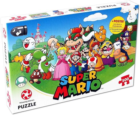 Winning Moves Super Mario and Friends 500 Piece Jigsaw Puzzle Game, Piece Together Mario, Luigi, Yoshi, Bowser and Toad, Gift and Toy for Ages 10 Plus in Saudi Arabia