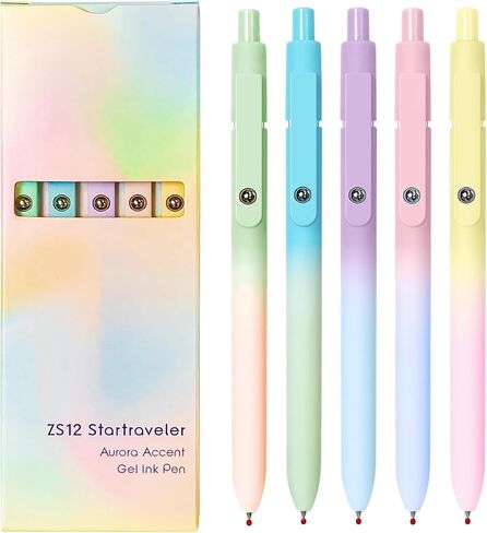 5pcs Gel Pens, Retractable Quick Dry Black Ink Pens Fine Point 0.7mm Premium Cute Rolling Ball Smooth Writing Pastel Aesthetic Pens Comfort Grip for School Office Supplies in Saudi Arabia