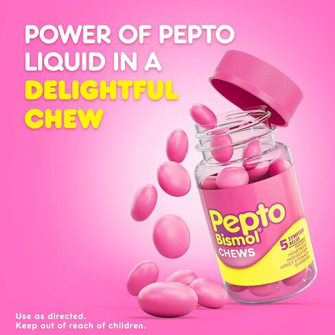Pepto Bismol Chews, Fast and Effective Digestive Relief from Nausea, Heartburn, Indigestion, Upset Stomach, Diarrhea, 72 Total (3 Packs of 24) in Saudi Arabia