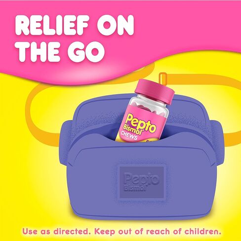 Pepto Bismol Chews, Fast and Effective Digestive Relief from Nausea, Heartburn, Indigestion, Upset Stomach, Diarrhea, 72 Total (3 Packs of 24) in Saudi Arabia
