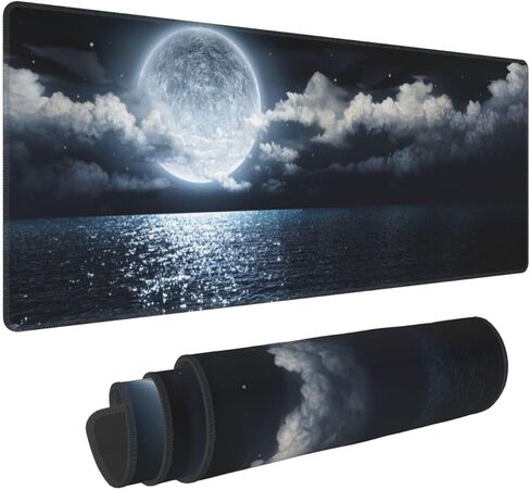Large Desk Mat, Moon Illuminating The Clear Blue Ocean Design Desk Pad Mouse Pad Gaming Mousepad Extended XXL Keyboard Pad 31.5 x 11.8 in Laptop Computer Mouse Keyboard Mat for Office Desk Decor in Saudi Arabia