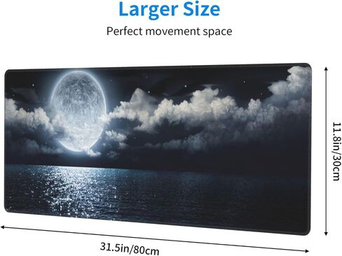 Large Desk Mat, Moon Illuminating The Clear Blue Ocean Design Desk Pad Mouse Pad Gaming Mousepad Extended XXL Keyboard Pad 31.5 x 11.8 in Laptop Computer Mouse Keyboard Mat for Office Desk Decor in Saudi Arabia