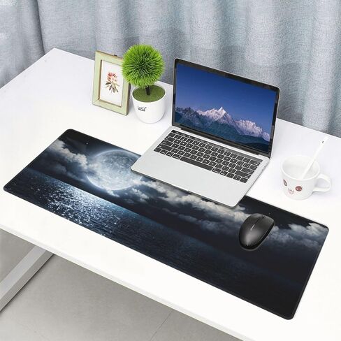 Large Desk Mat, Moon Illuminating The Clear Blue Ocean Design Desk Pad Mouse Pad Gaming Mousepad Extended XXL Keyboard Pad 31.5 x 11.8 in Laptop Computer Mouse Keyboard Mat for Office Desk Decor in Saudi Arabia