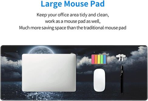 Large Desk Mat, Moon Illuminating The Clear Blue Ocean Design Desk Pad Mouse Pad Gaming Mousepad Extended XXL Keyboard Pad 31.5 x 11.8 in Laptop Computer Mouse Keyboard Mat for Office Desk Decor in Saudi Arabia