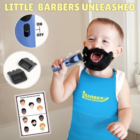 Barber Shop Pretend Play Toy, Kids Hair Salon Toys, Kids Shaving Kit for Boys Ages 3+ with Blow Dryer, Electric Shaver Toys, Tool Bag and Stylist Shave Barber Accessories for Role Play (Black) in Saudi Arabia