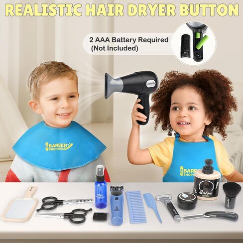 Barber Shop Pretend Play Toy, Kids Hair Salon Toys, Kids Shaving Kit for Boys Ages 3+ with Blow Dryer, Electric Shaver Toys, Tool Bag and Stylist Shave Barber Accessories for Role Play (Black) in Saudi Arabia