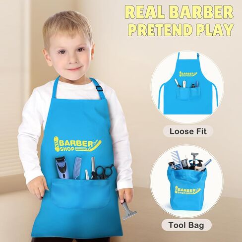 Barber Shop Pretend Play Toy, Kids Hair Salon Toys, Kids Shaving Kit for Boys Ages 3+ with Blow Dryer, Electric Shaver Toys, Tool Bag and Stylist Shave Barber Accessories for Role Play (Black) in Saudi Arabia