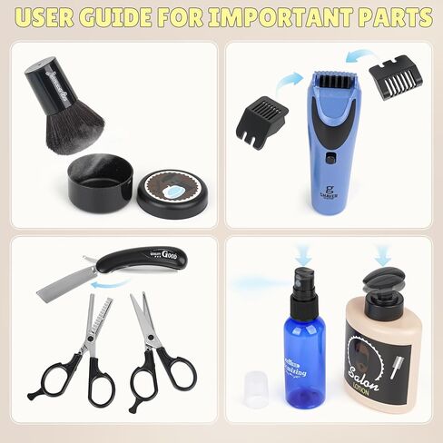 Barber Shop Pretend Play Toy, Kids Hair Salon Toys, Kids Shaving Kit for Boys Ages 3+ with Blow Dryer, Electric Shaver Toys, Tool Bag and Stylist Shave Barber Accessories for Role Play (Black) in Saudi Arabia