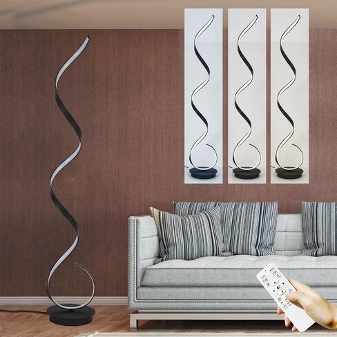 57inch Spiral LED Floor Lamp, Torchiere Super Bright Floor Lamp for Living Rooms & Offices - 3 Light Color Remote Dimmable, Tall Standing Lamp for Bedroom Reading (White) in Saudi Arabia