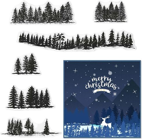 أشجار أشجار الصنوبر الشتوية الخلفية طوابع واضحة لصنع البطاقات وصنعها ، وأشجار الغابات المطاطية طوابع الطوابع الطبيعية للمناظر الطبيعية للرسائل القصيرة لبطاقات DIY ألبوم الألبوم الحرف اليدوية in Kuwait