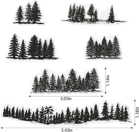 أشجار أشجار الصنوبر الشتوية الخلفية طوابع واضحة لصنع البطاقات وصنعها ، وأشجار الغابات المطاطية طوابع الطوابع الطبيعية للمناظر الطبيعية للرسائل القصيرة لبطاقات DIY ألبوم الألبوم الحرف اليدوية in Kuwait