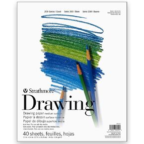 Strathmore 200 Series Drawing Paper, Tape Bound Pad, 11x14 inches, 40 Sheets (64lb/104g) - Artist Paper for Adults and Students - Charcoal, Colored Pencil, Ink, Pastel, Marker