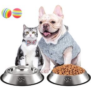 CAQ Dog Cat Bowls Stainless Steel Small Cat Dog Food Water Bowl for Indoor Stackable Pets Puppy Dish Non-Slip Removable Rubber Base Set of 4