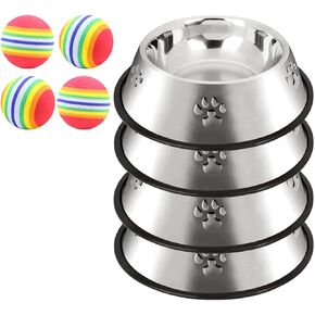 CAQ Dog Cat Bowls Stainless Steel Small Cat Dog Food Water Bowl for Indoor Stackable Pets Puppy Dish Non-Slip Removable Rubber Base Set of 4