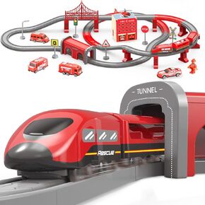 Wdmiya Train Set for Toddlers, 92 Pcs Train Toys for Kids Ages 3-8, Electric Trains Sets with Tracks (Magnetic Connection), Battery Operated Trains Birthday Gift for 3 4 5 6 7 Years Old