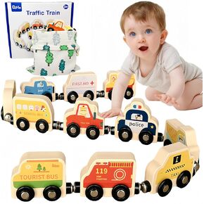 Montessori Toys for Toddler Age 1-3, Toddler Toy Wooden Magnetic Traffic Train Set with Playmat/Storage Bag for Baby Boy, Birthday for 1 2 3 Years Old Boys & Girls