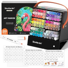 Shuttle Art 88 Colors Dual Tip Alcohol Based Art Markers, 88 Colors plus 1 Blender Permanent Marker Pens Highlighters with Case Perfect for Illustration Adult Coloring Sketching and Card Making…