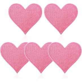 5pcs Pink Heart Embroidered Iron on Patches Heart Shaped Sew Embroidered Patches Love Appliques Embellishments for Clothing Jackets Hat Backpack Repairing Decorations （3.1 x 4 inch）