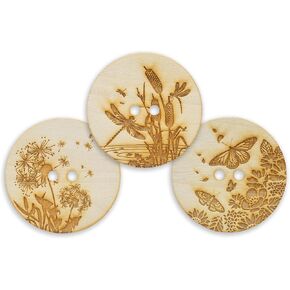 Summer-Ray 30pcs 2.36" (60mm) Engraved Wooden Button Sewing DIY Craft (Nature)