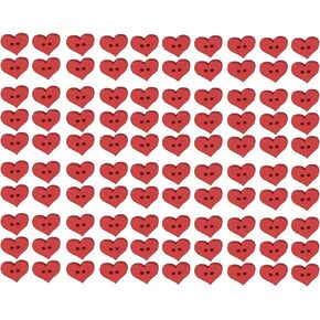 100Pcs 2 Holes Red Heart Button Red Love Heart Wooden Button Clothes DIY Sewing Accessory Decor Nice and Fashion Sewing Buttons Supplies