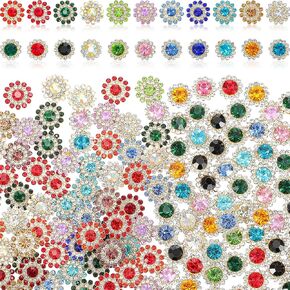 200 Pieces Flatback Rhinestones 12 mm 14 mm Flower Shape Claw Cup Sew on Rhinestone Buttons Crystal Glass Flower Multicolor Jeweled Buttons for Crafts Clothes Jewelry Making(0.6inch)