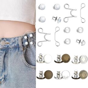 36 Pieces Adjustable Waist Buckle Extender Set, No Sewing Button for Jeans to Make Smaller 2 Style Pant Waist Tightener and 12 Sets Reusable and Adjustable Button Pins for Loose Jeans