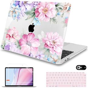 Mektron for MacBook Air 13 Case A1466/A1369 (2010-2017 Release), Snap-on Plastic Hard Shell Cover for MacBook Air 13.3 inch with Keyboard Cover, Dahlia Flower C035
