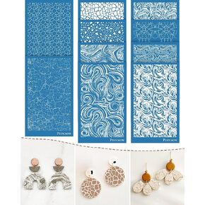 Puocaon Clay Silk Screen Stencils - 10 Pcs Marble Pattern Reusable Silk Screen Stencils for Polymer Clay Jewelry Making, Terrazzo Fluid Trendy Polymer Clay Jewelry Tools Screen Stencils for Earrings