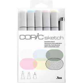 Copic Sketch, Alcohol-based Markers, 5 pcs + Multiliner Pen SP, Blending Basics