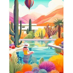 Cross & Glory - Blossoming Desert: Poolside Paradise - 1000 Piece Jigsaw Puzzle for Adults | Vibrant Colors | Satin Finish | 20x27 Inches | Adult Challenge