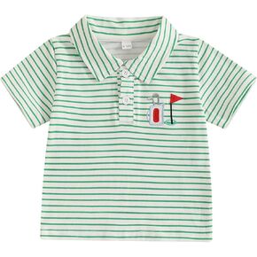 Toddler Baby Boy Shirt Golf Stripes Short Sleeve Button Down T-Shirt Tops Cute Infant Casual Tee Summer Clothes in Kuwait