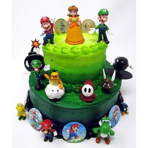 Mario Brothers Birthday Party 22 Piece Mario Birthday Cake Topper Featuring Mario, Luigi, Bullet, Toad, Mushroom, Goomba, Koopa, Shy, Bomb, Lakitu Spiny, Mario Coins, Large Bomb, and 6 Mario 1"