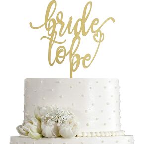 JIEEIN Bride to Be Cake Topper - Mirror Gold Acrylic - Sparkly Bridal Shower/Bachelorette Party Cake Topper