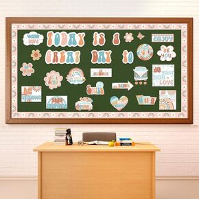28PCS Hippie Today is A Great Day to Mindset Bulletin Board Set for Classroom Groovy Encouraging Paper Bulletin Board Decoration Set Hippie Cutouts with Positive Sayinys Boho Classroom Decoration