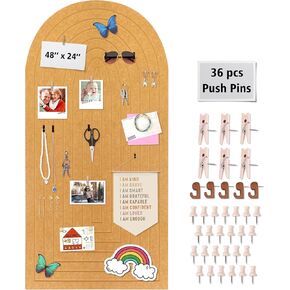 Felt Bulletin Board Push Pin Board 48 x 24 Inch Large Decorative Cork Boards for Walls Boho Arch Decor Pin Board Picture Board for Photos Vision Pin Board for Walls Home Decor