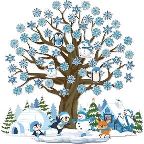 Glenmal 85 Pcs Winter Bulletin Board Decorations Wonderland Paper Cutouts for Classroom Snowflake Snowman Cutouts with Glue Point Bulletin Board Decor for Christmas Party Decor(Snowflake)