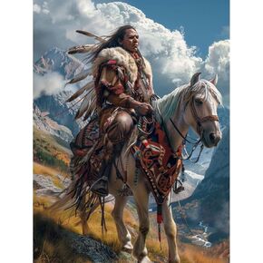 DIY 5D Diamond Art American Native Indian Chief and Horse Paint with Full Drill Round Diamond Gems Painting by Number Kits for Adults Art Craft Home Wall Decor 11.8x15.8in(3)