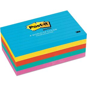 3M 6355AU Post-it Lined Note Pads, 3 x 5, Jaipur Collection Colors, 5 Pads/Pack