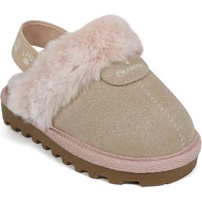 Bearpaw Unisex Faux Fur Lined Suede Infant Shoes - Hard Bottom Baby Shoes for Boys and Girls - Leather Walker Slippers