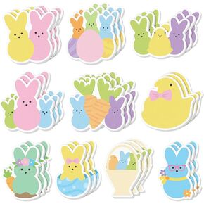 CJiangpo 30Pcs Easter Bunny Sticky Notes Pads, 600 Sheets Colorful Candy Bunny Self Stick Notepad Memo Pad Cute Chick Egg Funny Page Marker for Kids Classroom Rewards Easter Party Favors Filler Gifts