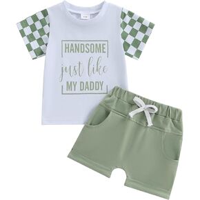 Baby Boy Summer Clothes Toddler Infant Outfit Short Sleeve Letter T Shirt Tops and Stretch Shorts Clothing Set