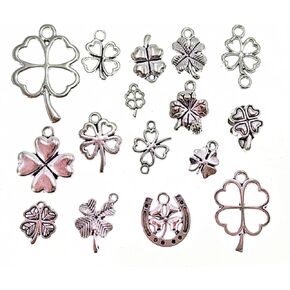 Four Leaf Clover Charm Pendant Saint Patrick Luck Bracelet Bead Charm for DIY Jewelry Making Findings(Silver,32pcs)